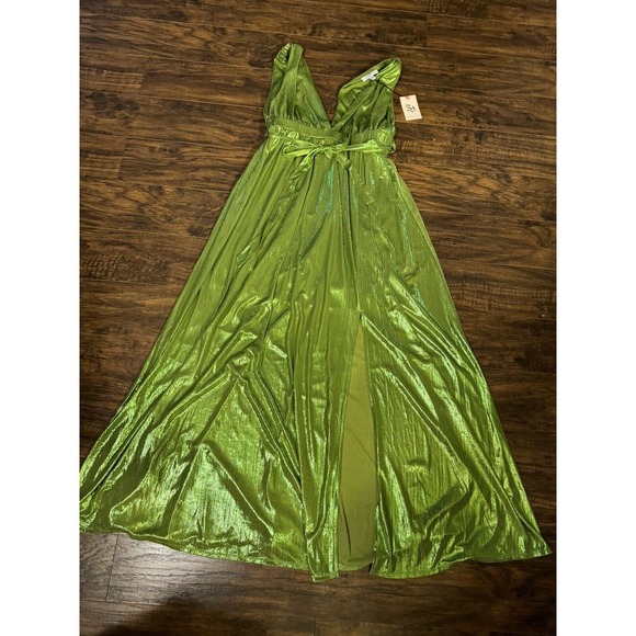 Sincerely Jules Green Metallic Maxi Party Dress Size Large - Picture 1 of 8